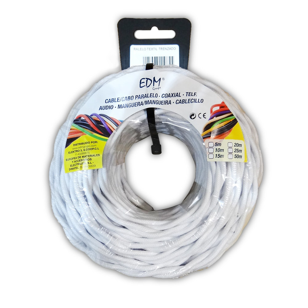 Gedraaide draad – Veelzijdige organisatie voor meerdere kabels – Wit – 3×1,5mm – 5 meter