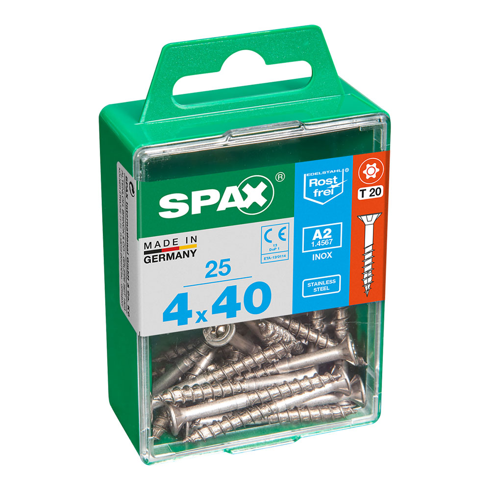 SPAX Cabine Houtschroef Vlak RVS A2 4,0x40mm: Krachtige Lengte (25 stuks)