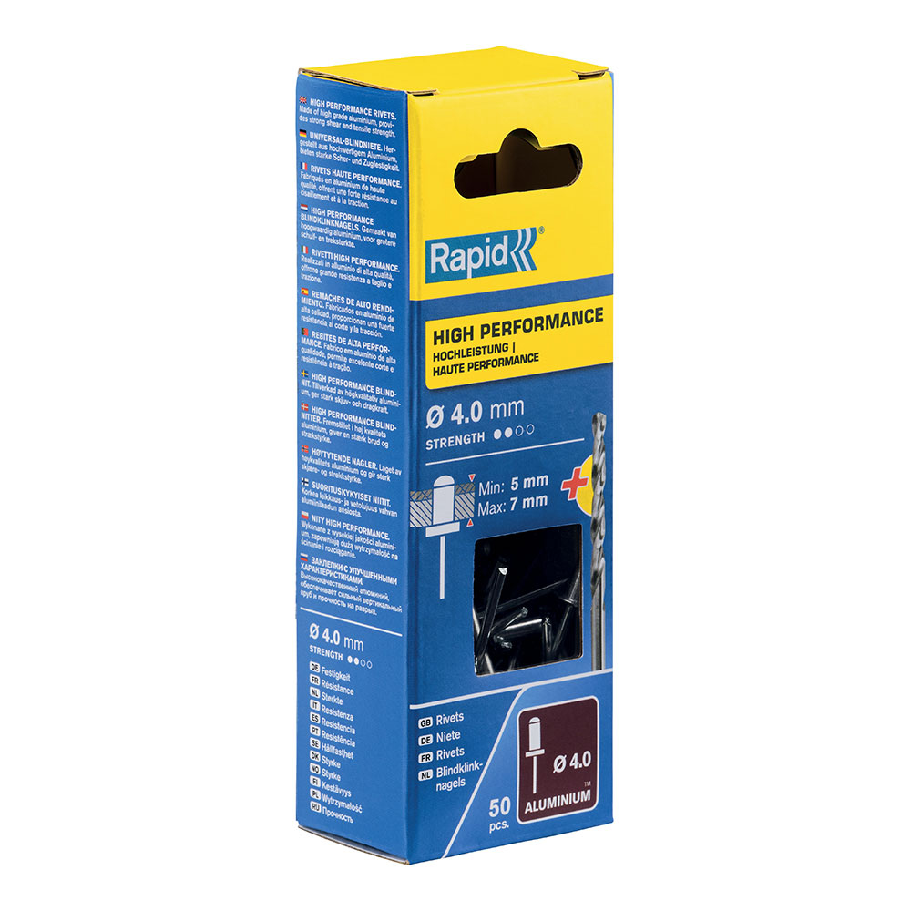 Rapid Blister 50 Klinknagels Ø4x10mm Alu + Borstbit: Sterke Verbindingen voor Middelzware Toepassingen (5001459)