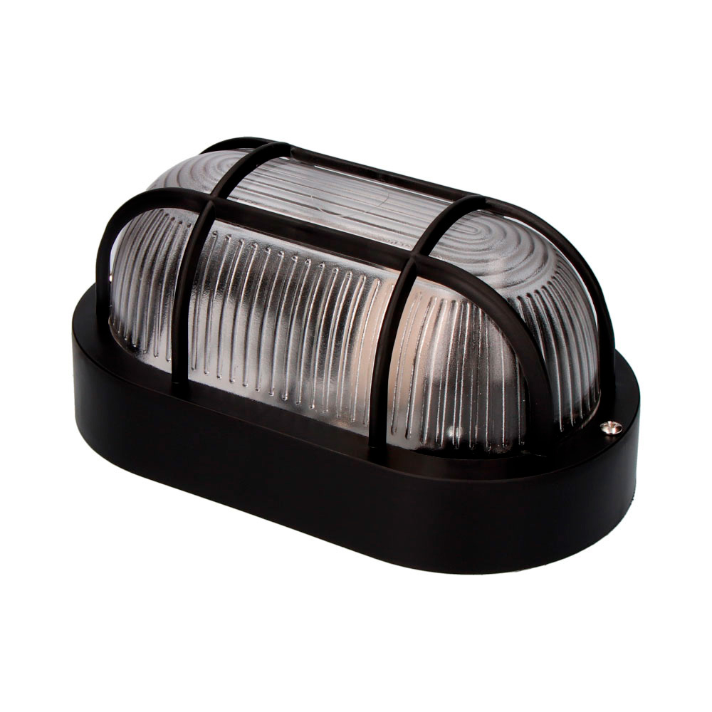 EDM Ovale Buitenwandlamp IP54 Zwart – E27 Fitting voor max 40W lamp – 11,4×20,2x10cm – Tarragona Model
