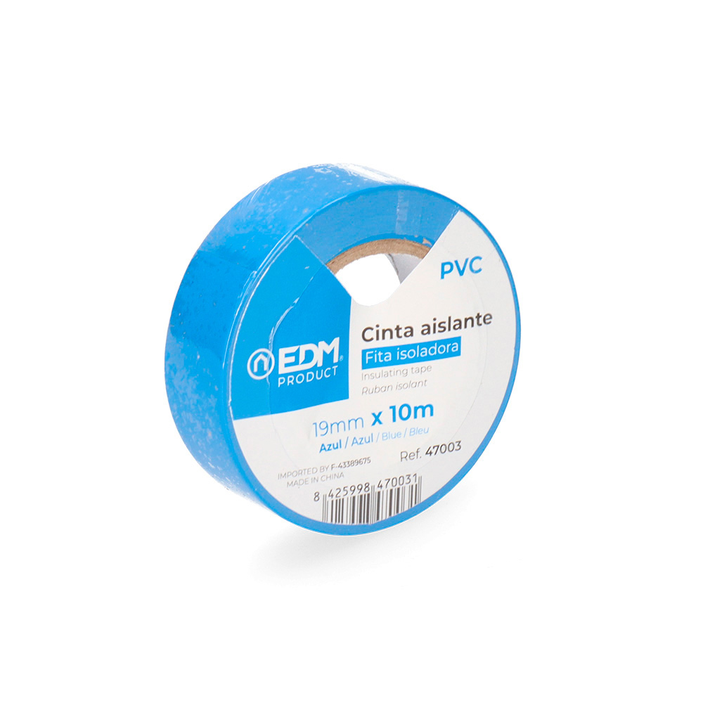 EDM isolatieband 10m x 19mm in blauw – “SUPRA” kwaliteit (10st/bulk, 20st/blister), ideale keuze voor markeren en identificeren van elektrische verbindingen