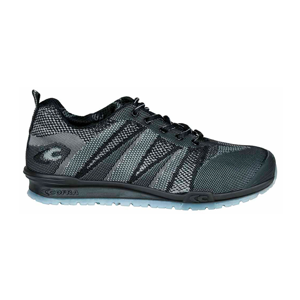 Cofra fluent zwart s1 schoenen maat 45 – lichtgewicht en zeer ademende veiligheidsschoenen met moderne zwart/grijze uitstraling, s1 p src bescherming en antiperforatieplaatje zonder metaal