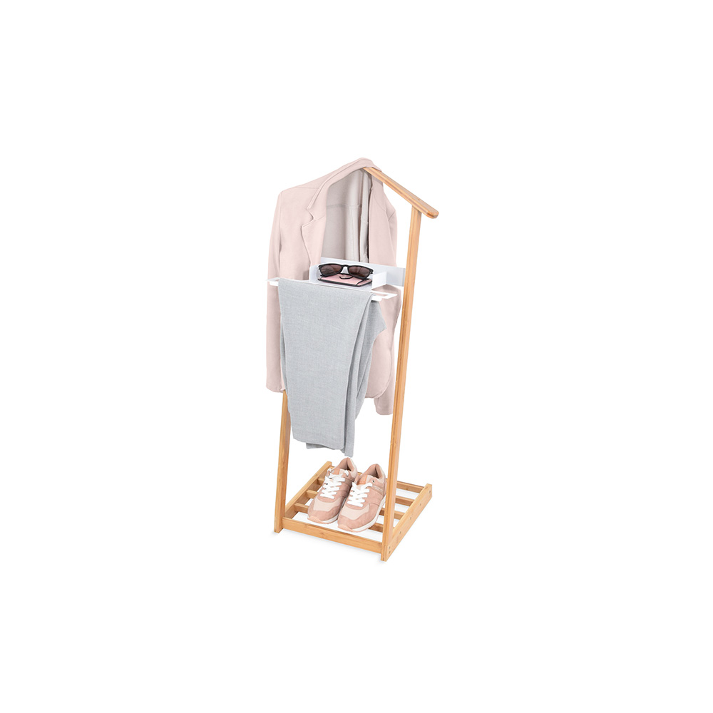 Houd je Kleding Georganiseerd met Bamboe Kleding Butler – 43,5x34x102 cm, Ruimtebesparend Ontwerp met Plank voor Schoenen!