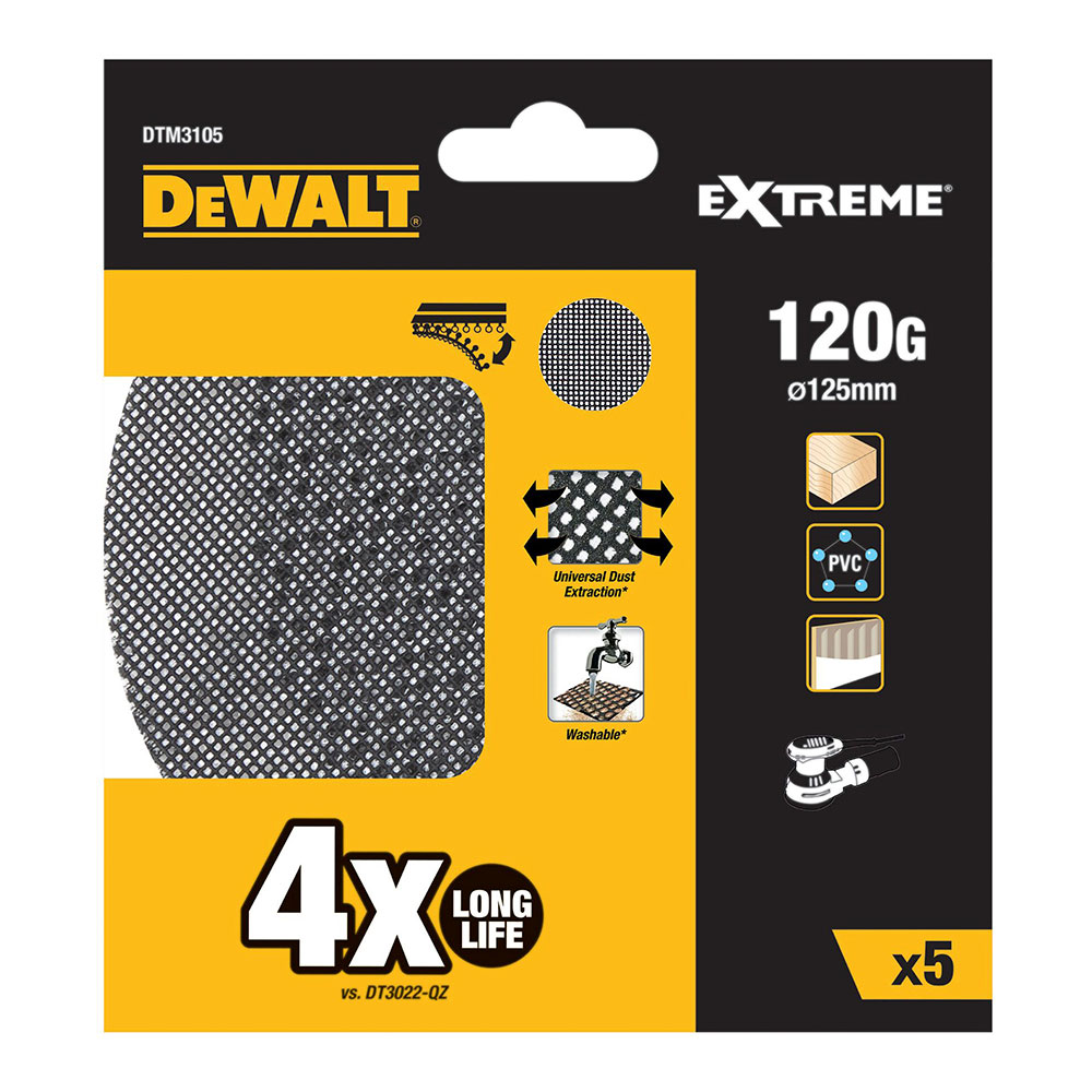 S.OF. pak 5 schuurmesh Ø125mm korrel: 120 voor rotoorbitaal schuurapparaat DTM3105-QZ Dewalt – langere levensduur en verbeterde oppervlakteafwerking