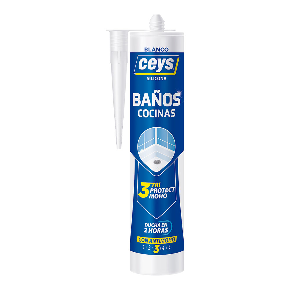Ceys triprotect keuken/badkamer met patroon 505530 – hoogwaardige zure siliconenkit met tri·protect niveau 3 anti-schimmel bescherming, voorkomt water-, lucht- en vochtfiltratie