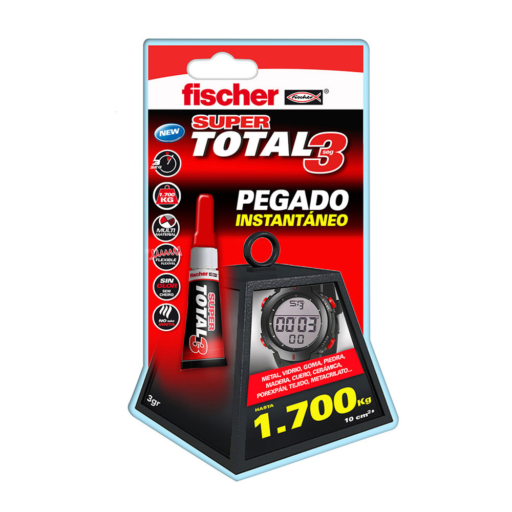 Blisterverpakking Supertotaal 3 – Ultrasnelle lijm met extreem sterke hechting van 1700kg in 3 seconden 3gr 541728 Fischer