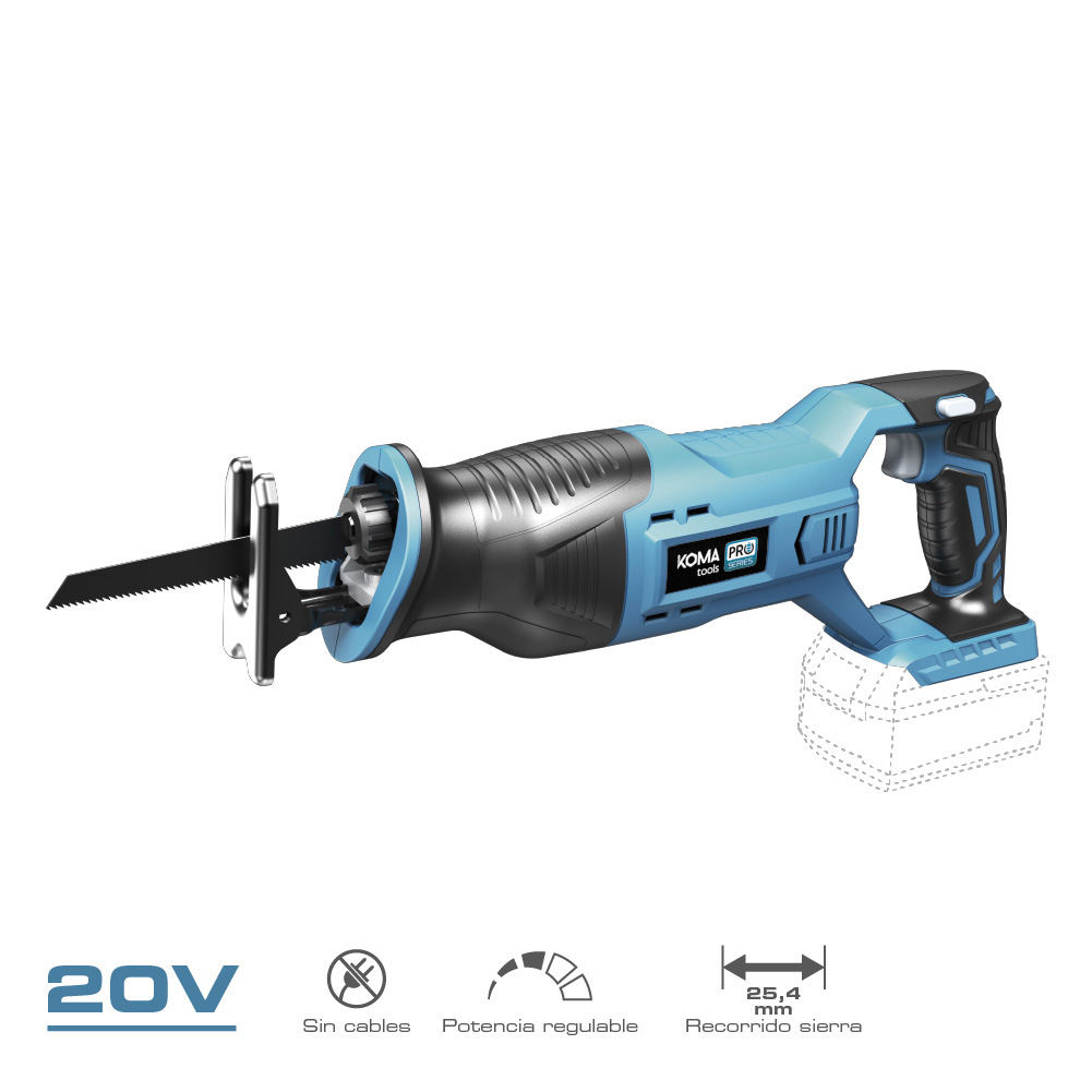 20V Li-Ion accu reciprozaag – 2800 spm, 24,4mm slag, zonder accu en lader – 8,5x44x15,5cm – Koma Tools Pro Series