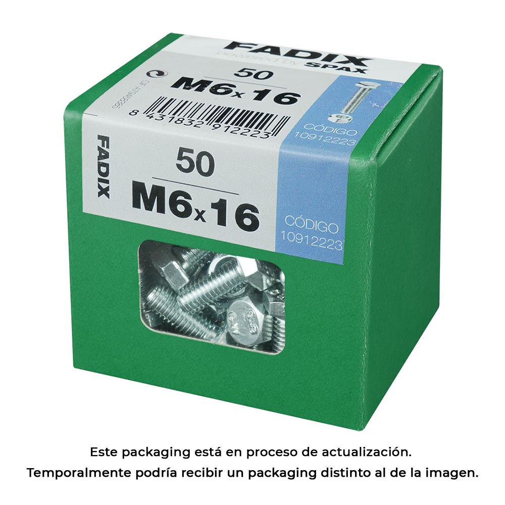 Doos L met 50 stuks veelzijdige metrische schroeven met zeskantkop en zinkmoer M 6x16mm van FADIX