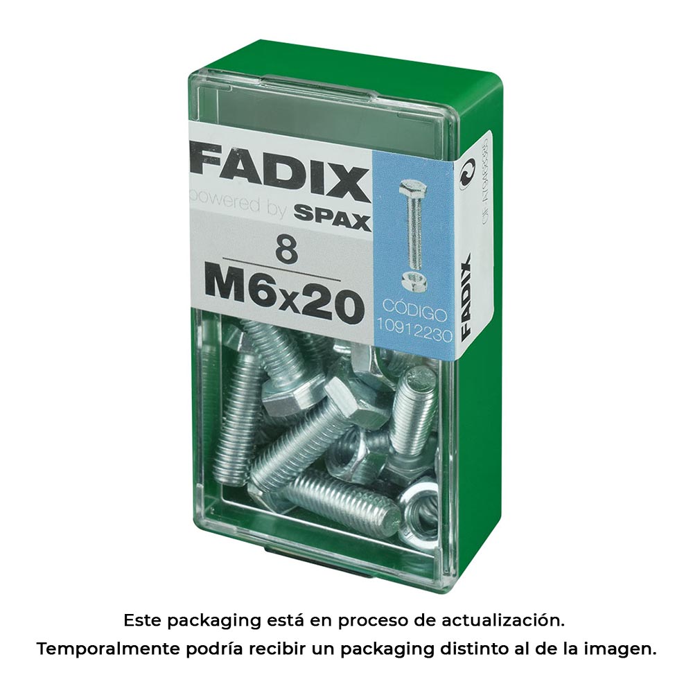 Doos S met 8 stuks stevige metrische schroeven met zeskantkop en zinkmoer M 6x20mm van FADIX