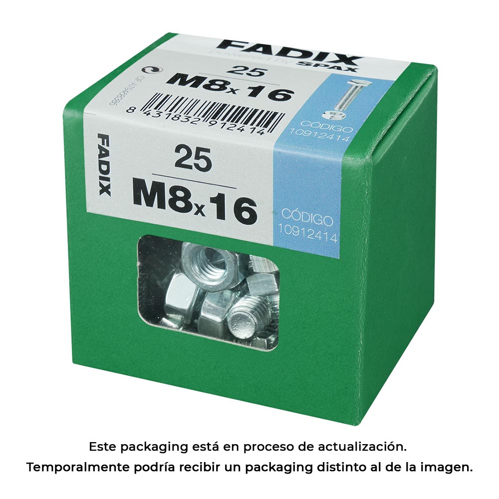 Doos L met 25 stuks veelzijdige metrische schroeven met zeskantkop en zinkmoer 2M 8x16mm van FADIX