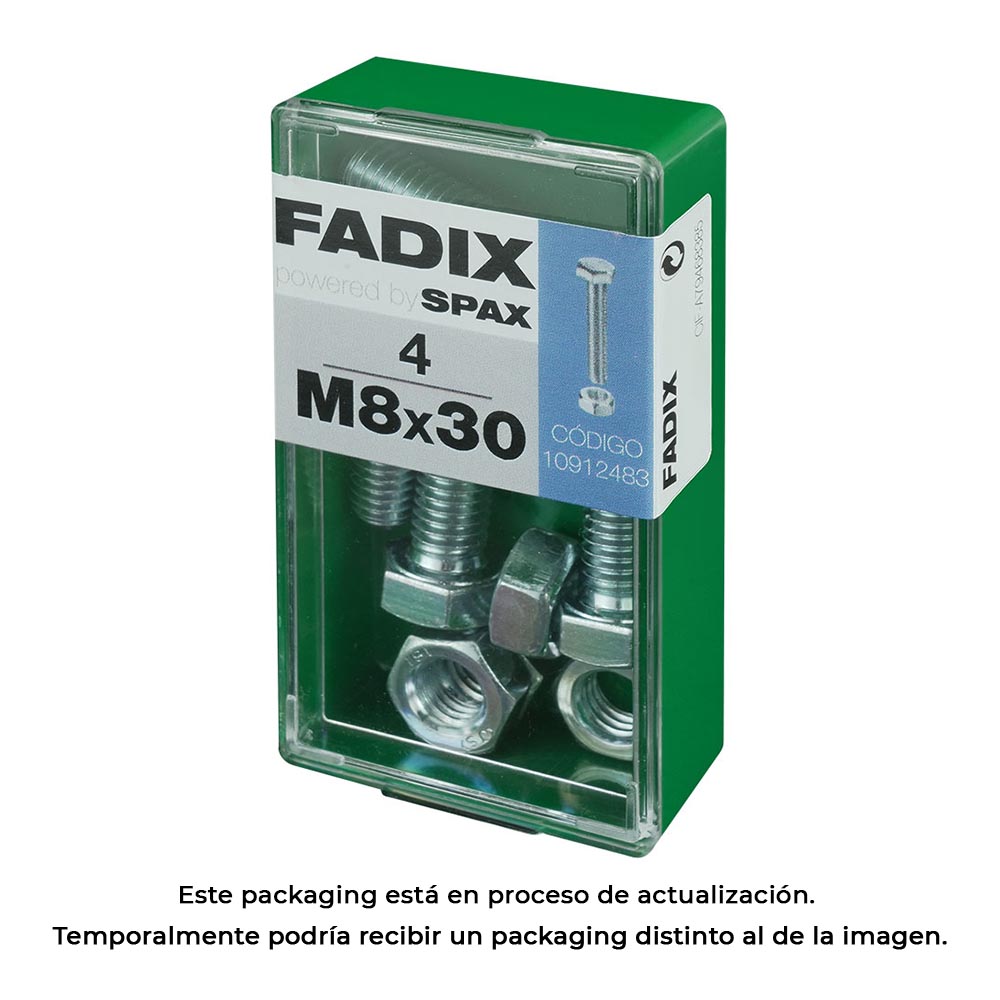 BOX S met 4 stuks extra sterke metrische schroeven met zeskantkop en zinkmoer M 8x30mm van FADIX
