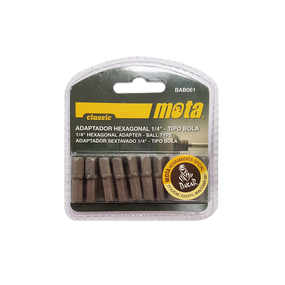 De Mota BAB061 10-pack zeskantige adapter T.BAL 25mm 1/4″ biedt veelzijdigheid voor diverse schroefopdrachten. Deze set van 10 adapters met een lengte van 25mm en 1/4″ aansluiting is compatibel met de meeste elektrische schroevendraaiers. Ideaal voor situaties waar snel gewisseld moet worden tussen verschillende bittypen. Perfect voor professionals en doe-het-zelvers die efficiëntie en flexibiliteit waarderen in hun gereedschapsset.