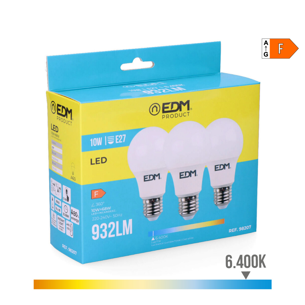 Verhelder je Ruimtes: Set van 3 Standaard LED Lampen E27 10W 810lm – Koud Licht voor een Verfrissende Uitstraling! (Ø6×10,8cm)